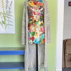 BKE Gray Striped Long Cardigan